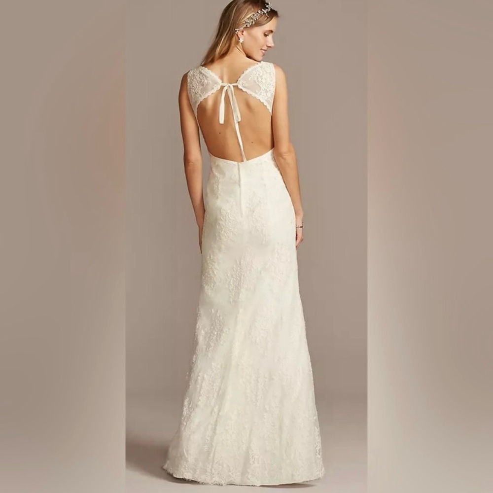 GALINA Eyelash Lace V-Neck Wedding Dress with Empire Waist and ribbon detail